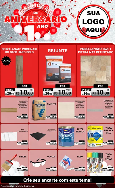 Modelo de Encarte para Encarte Grande com o tema Promoção de Aniversário - 1 Ano para Pisos e revestimentos