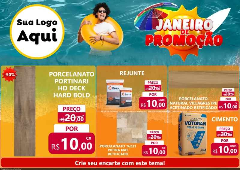 Modelo de Encarte para Encarte A4 Horizontal com o tema Janeiro de Promoção para Pisos e revestimentos