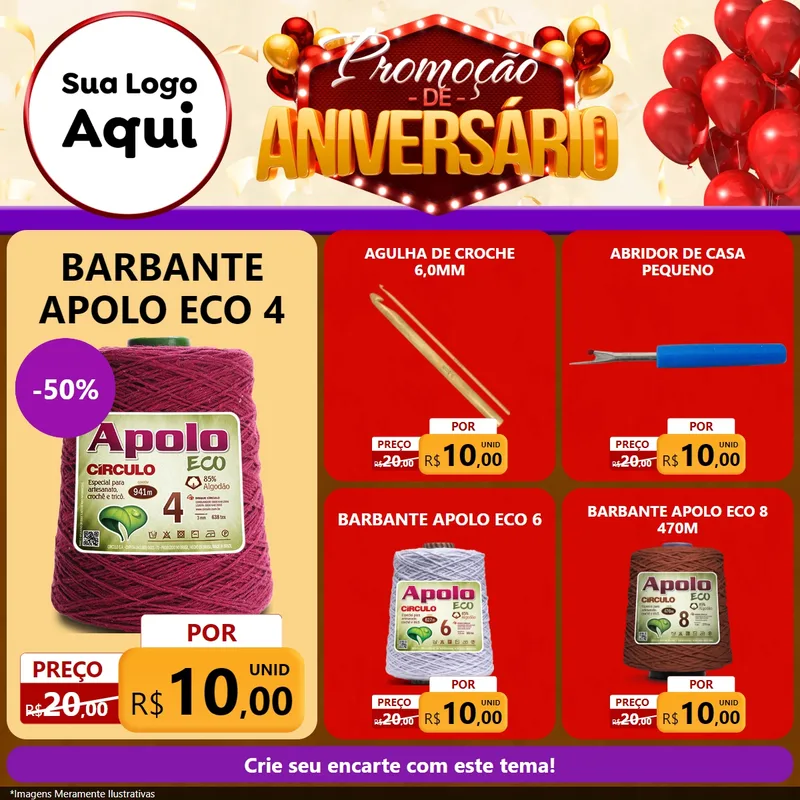 Modelo de Rede Social para Feed Facebook com o tema Promoção de Aniversário para Armarinho e Aviamentos