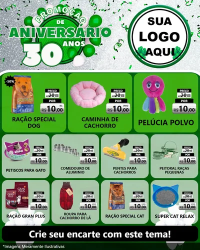 Modelo de Rede Social para Feed Instagram com o tema Promoção de Aniversário - 30 Anos para Pet Shop