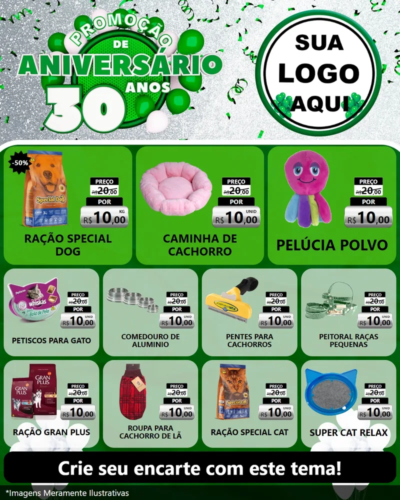 Modelo de Rede Social para Feed Instagram com o tema Promoção de Aniversário - 30 Anos para Pet Shop