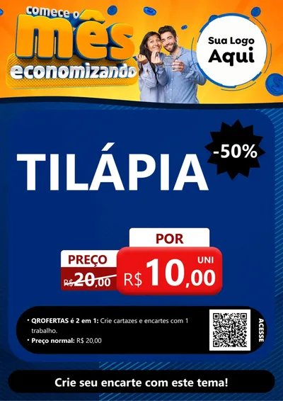 Modelo de Cartaz para Cartaz A4 Vertical com o tema Comece O Mês Economizando para Peixaria