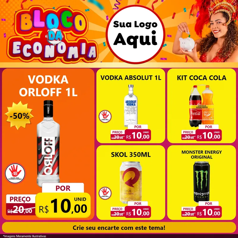 Modelo de Rede Social para Feed Facebook com o tema Bloco da Economia para Distribuidora de bebidas
