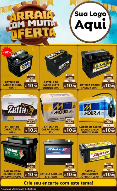 Modelo de Encarte para Encarte Grande com o tema Ofertas de São João - Junina para Baterias Elétricas