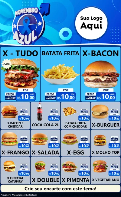 Modelo de Encarte para Encarte Grande com o tema Novembro Azul para Hamburgueria