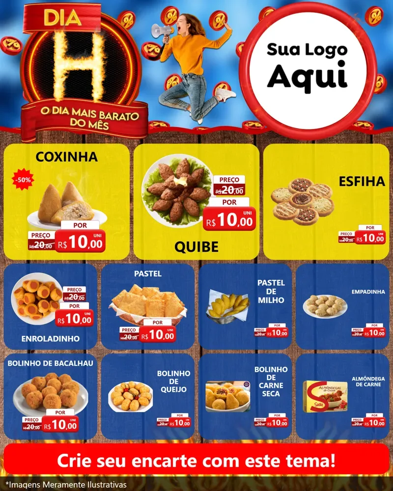 Modelo de Rede Social para Feed Instagram com o tema Dia H - O Dia Mais Barato Do Mês para Salgadaria