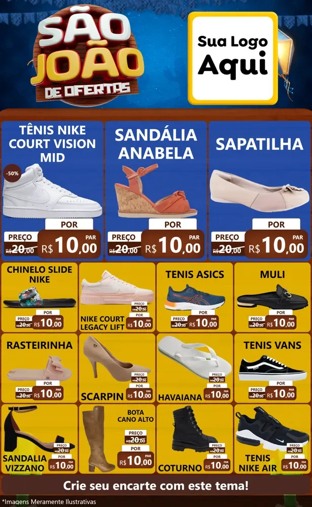 Modelo de Encarte para Encarte Grande com o tema São João Ofertas Imbatíveis! - Junina para Calçados