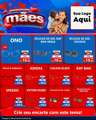 Modelo de Rede Social para Feed Instagram com o tema Promoção das Mães para Óticas
