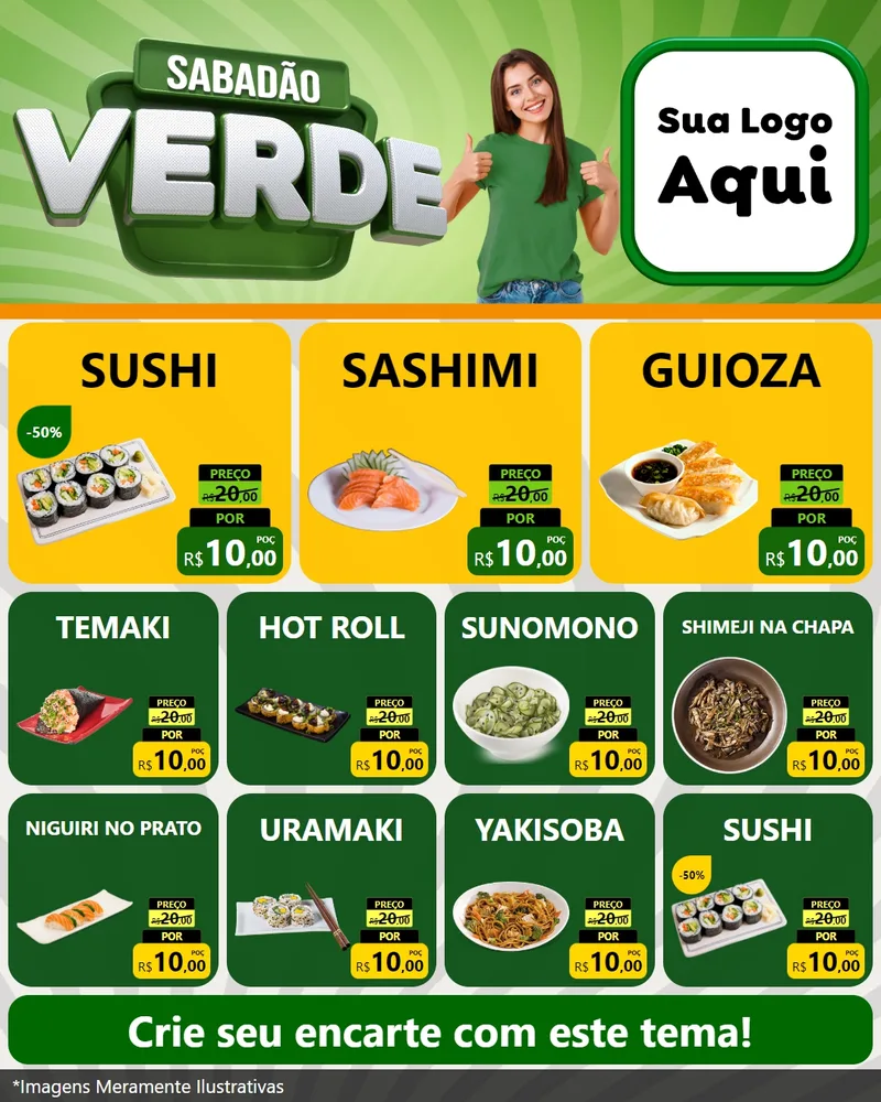Modelo de Rede Social para Feed Instagram com o tema Sabadão Verde para Comida japonesa