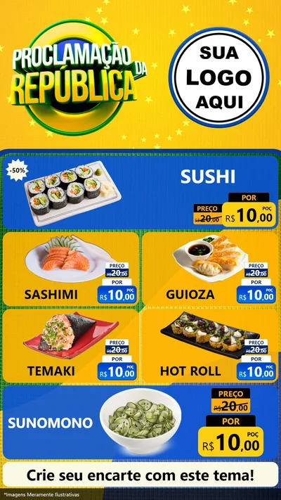 Modelo de TV para TV Vertical com o tema Proclamação da República para Comida japonesa