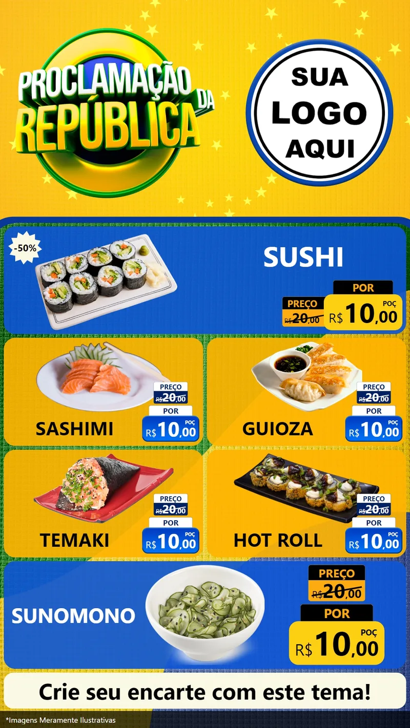 Modelo de TV para TV Vertical com o tema Proclamação da República para Comida japonesa
