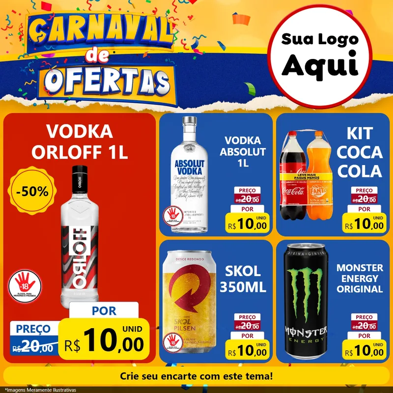 Modelo de Rede Social para Feed Facebook com o tema Carnaval de Ofertas para Distribuidora de bebidas