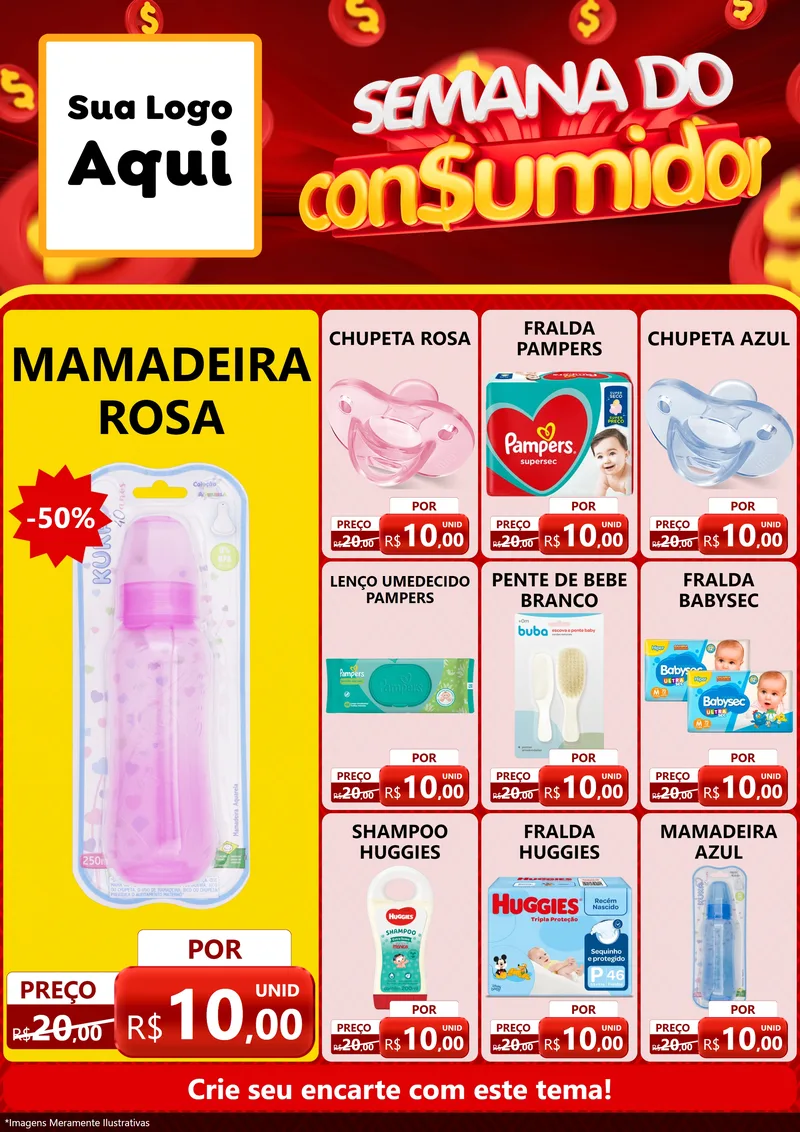 Modelo de Encarte para Encarte A4 Vertical com o tema Semana do Consumidor para Bebês