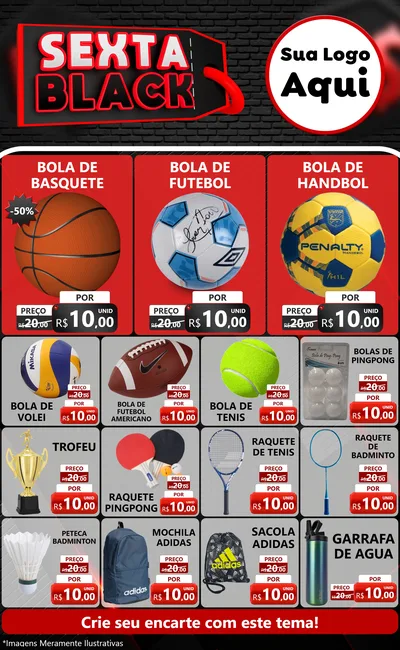 Modelo de Encarte para Encarte Grande com o tema Sexta Black para Artigos Esportivos