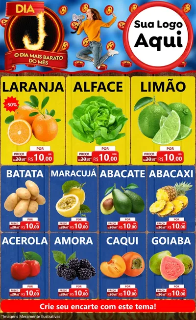 Modelo de Encarte para Encarte Grande com o tema Dia J - O Dia Mais Barato Do Mês para Hortifrúti