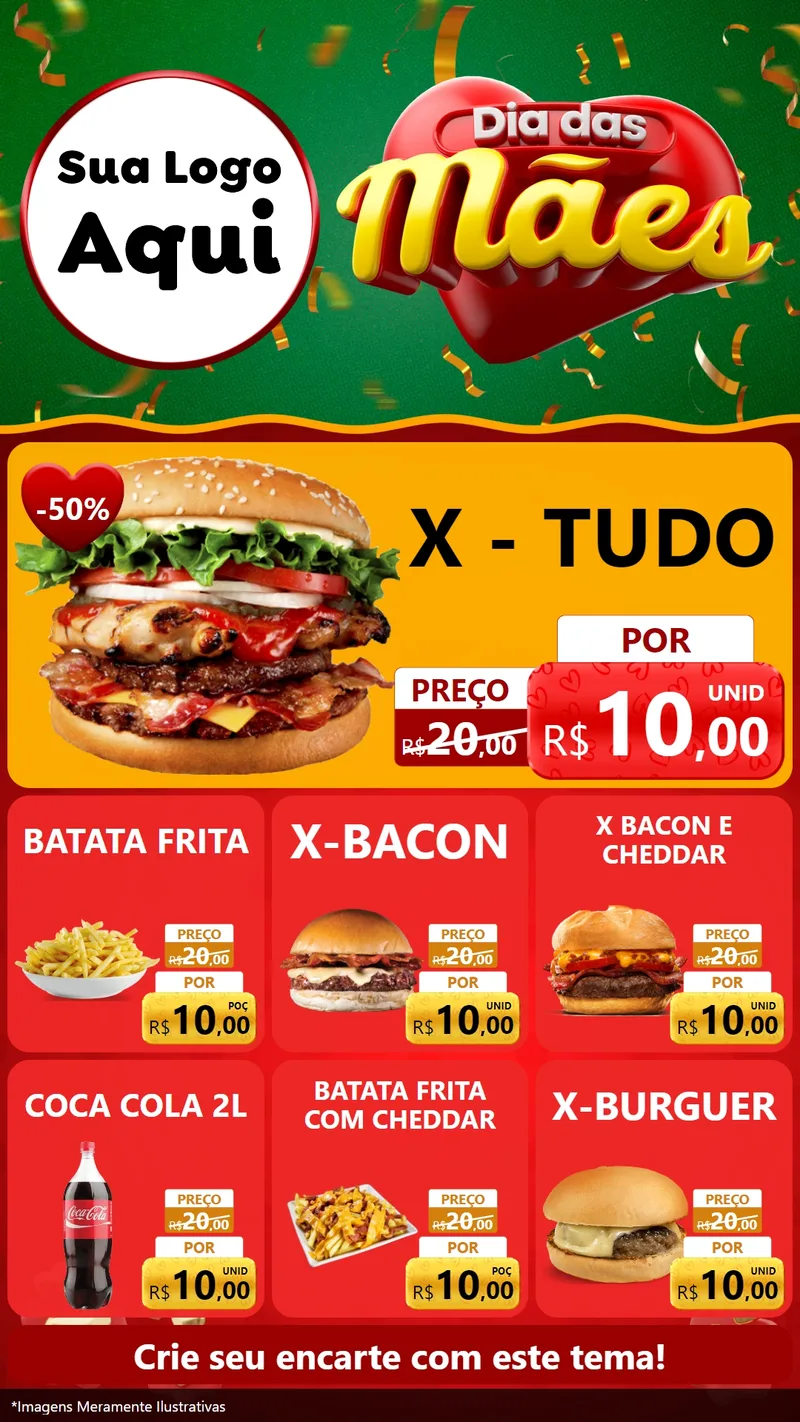 Modelo de Rede Social para Stories com o tema Dia das Mães para Hamburgueria