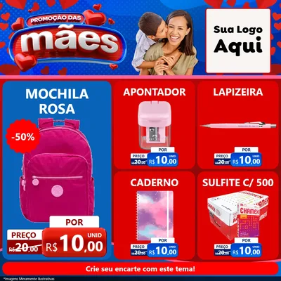 Modelo de Rede Social para Feed Facebook com o tema Promoção das Mães para Papelaria