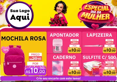 Modelo de Encarte para Encarte A4 Horizontal com o tema Especial Dia da Mulher para Papelaria