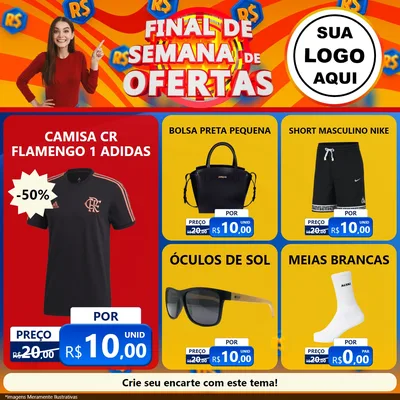 Modelo de Rede Social para Feed Facebook com o tema Final de Semana de Ofertas para Roupas e acessórios