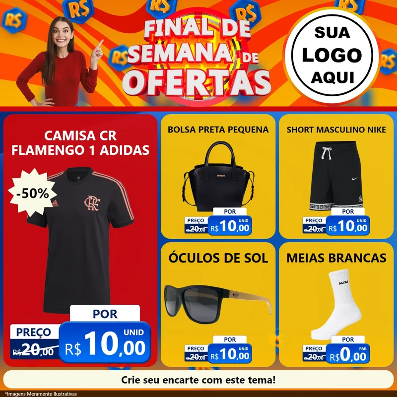 Modelo de Rede Social para Feed Facebook com o tema Final de Semana de Ofertas para Roupas e acessórios