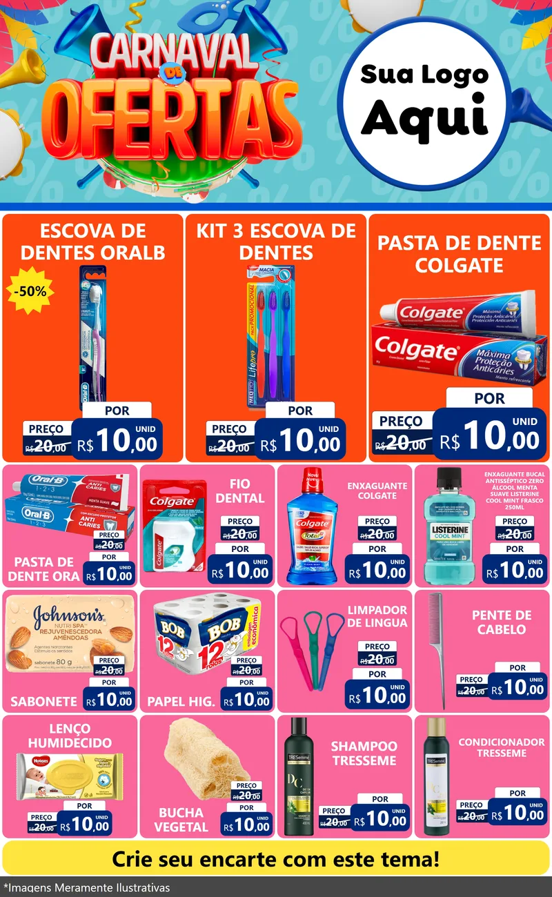 Modelo de Encarte para Encarte Grande com o tema Carnaval de Ofertas para Higiene Pessoal