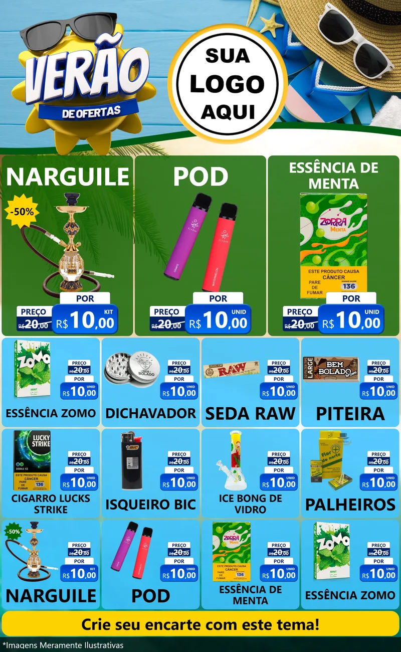 Modelo de Encarte para Encarte Grande com o tema Verão de Ofertas para Tabacaria