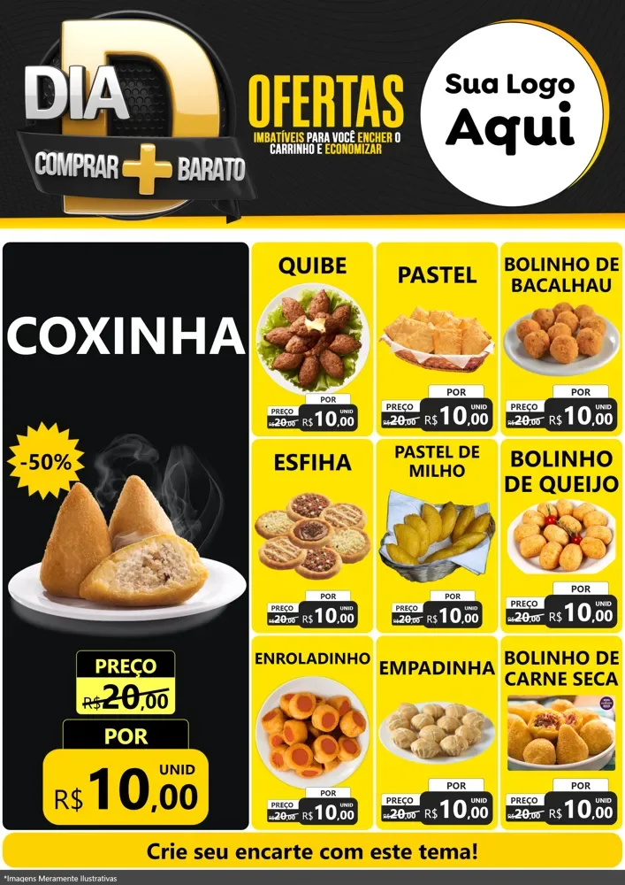 Modelo de Encarte para Encarte A4 Vertical com o tema Dia D Mais Economia para Salgadaria