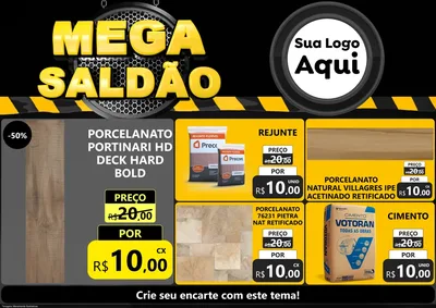 Modelo de Encarte para Encarte A4 Horizontal com o tema Mega Saldão para Pisos e revestimentos