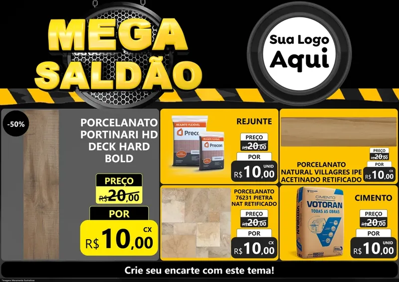 Modelo de Encarte para Encarte A4 Horizontal com o tema Mega Saldão para Pisos e revestimentos