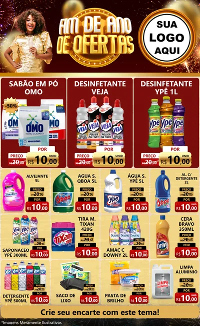 Modelo de Encarte para Encarte Grande com o tema Fim de Ano de Ofertas para Produtos de Limpeza