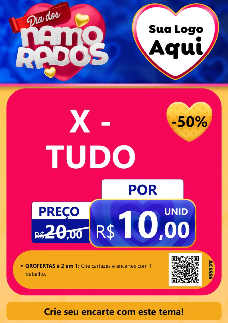 Modelo de Cartaz para Cartaz A4 Vertical com o tema Dia dos namorados para Hamburgueria