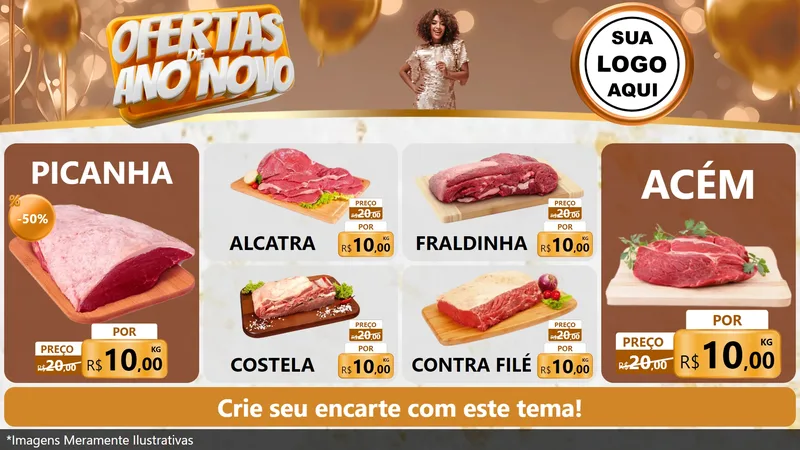 Modelo de TV para TV Horizontal com o tema Ofertas de Ano Novo para Açougue