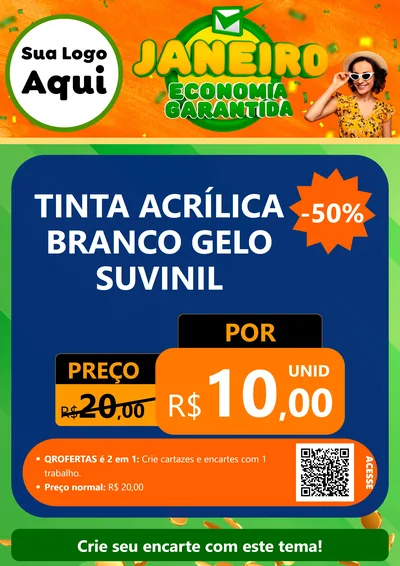 Modelo de Cartaz para Cartaz A4 Vertical com o tema Janeiro - Economia Garantida para Tintas e Ferramentas