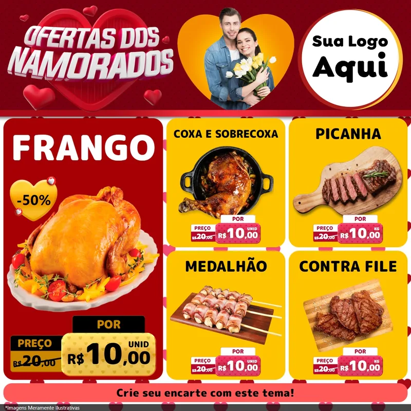 Modelo de Rede Social para Feed Facebook com o tema Ofertas Dos Namorados para Assados