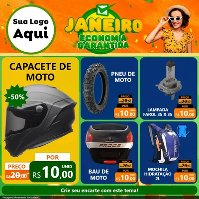 Modelo de Rede Social para Feed Facebook com o tema Janeiro - Economia Garantida para Moto peças