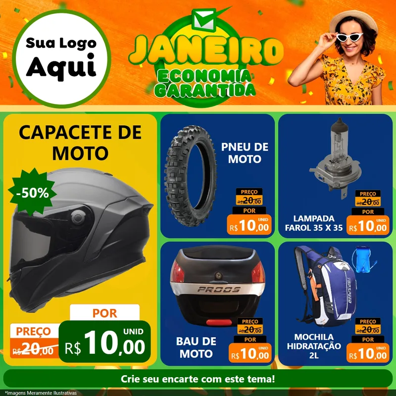 Modelo de Rede Social para Feed Facebook com o tema Janeiro - Economia Garantida para Moto peças
