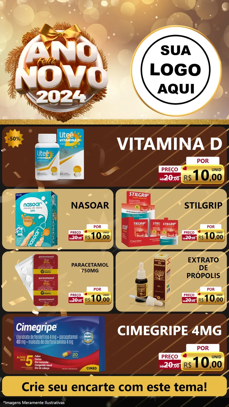 Modelo de TV para TV Vertical com o tema Feliz Ano Novo 2027 para Farmácia