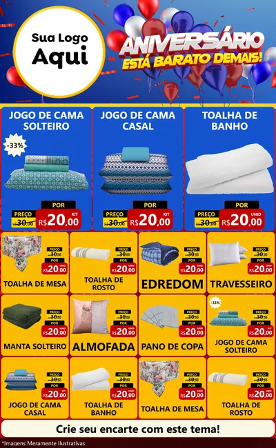 Modelo de Encarte para Encarte Grande com o tema Aniversário para Cama, Mesa e Banho