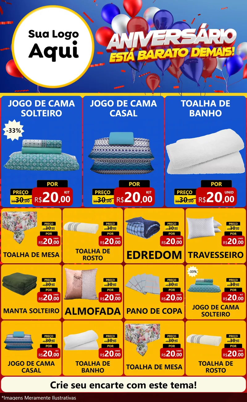 Modelo de Encarte para Encarte Grande com o tema Aniversário para Cama, Mesa e Banho