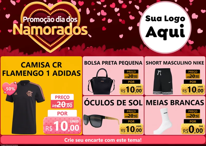 Modelo de Encarte para Encarte A4 Horizontal com o tema Promoção Dia Dos Namorados para Roupas e acessórios
