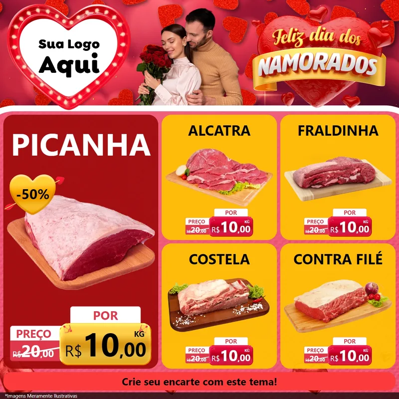 Modelo de Rede Social para Feed Facebook com o tema Feliz Dia Dos Namorados para Açougue