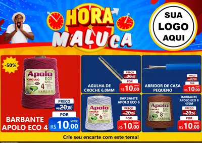 Modelo de Encarte para Encarte A4 Horizontal com o tema Hora Maluca para Armarinho e Aviamentos