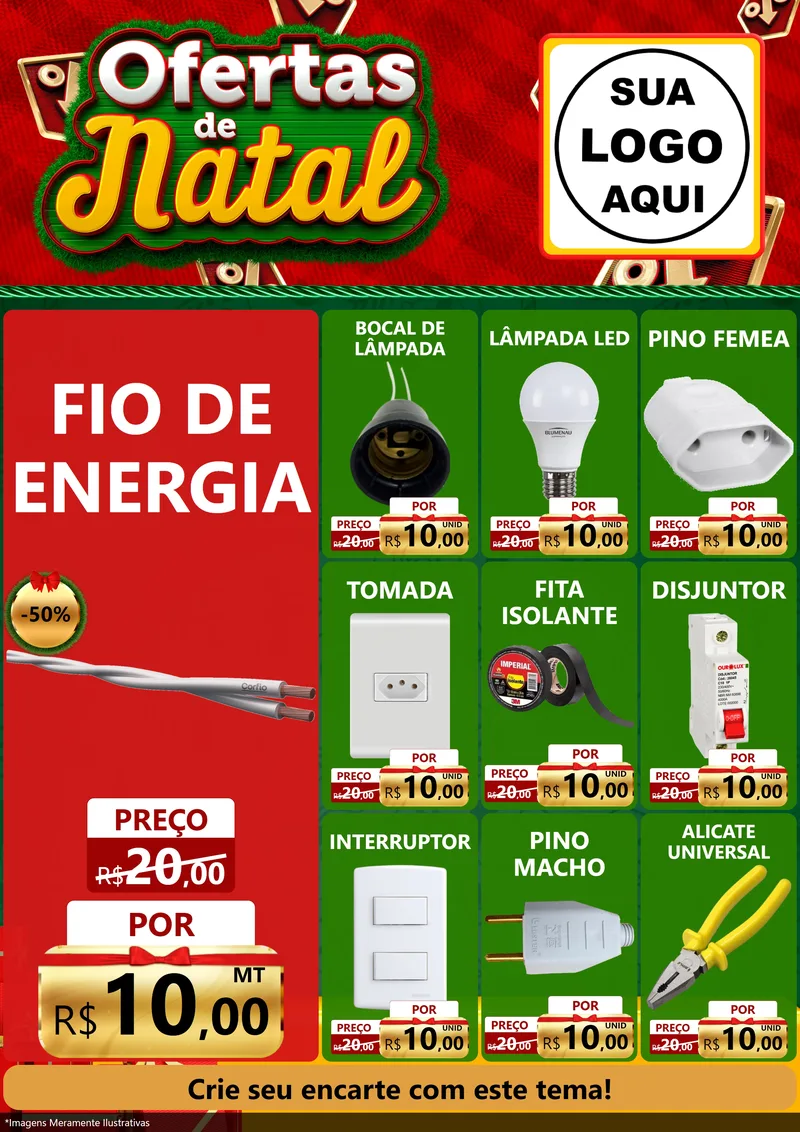 Modelo de Encarte para Encarte A4 Vertical com o tema Ofertas de Natal para Materiais Elétricos