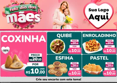 Modelo de Encarte para Encarte A4 Horizontal com o tema Feliz Dia das Mães para Salgadaria