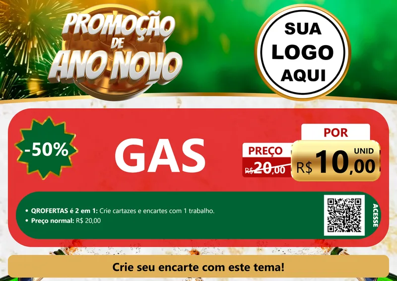 Modelo de Cartaz para Cartaz A4 Horizontal com o tema Promoção de Ano Novo para Água e gás