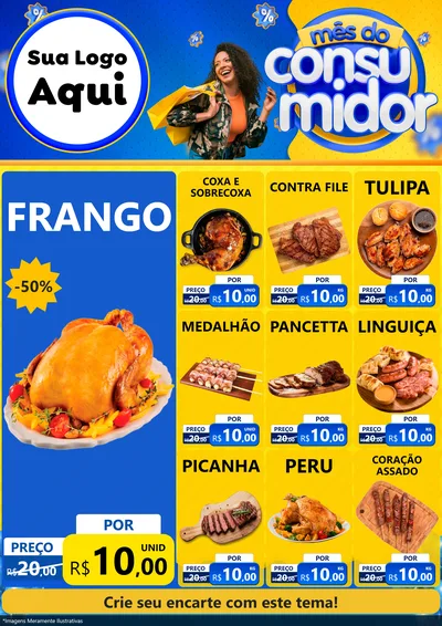 Modelo de Encarte para Encarte A4 Vertical com o tema Mês do Consumidor para Assados