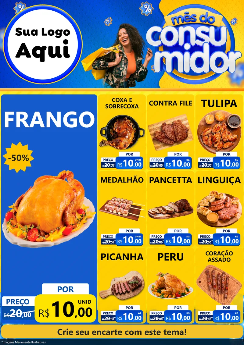 Modelo de Encarte para Encarte A4 Vertical com o tema Mês do Consumidor para Assados