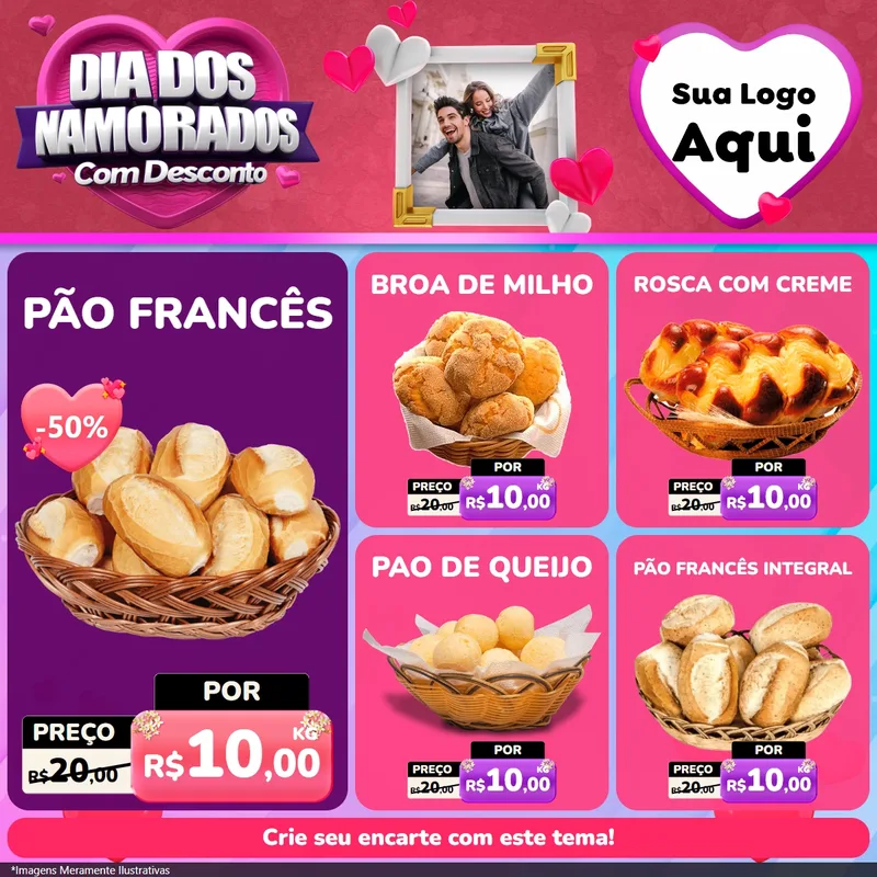 Modelo de Rede Social para Feed Facebook com o tema Dia Dos Namorados Com Desconto para Padaria