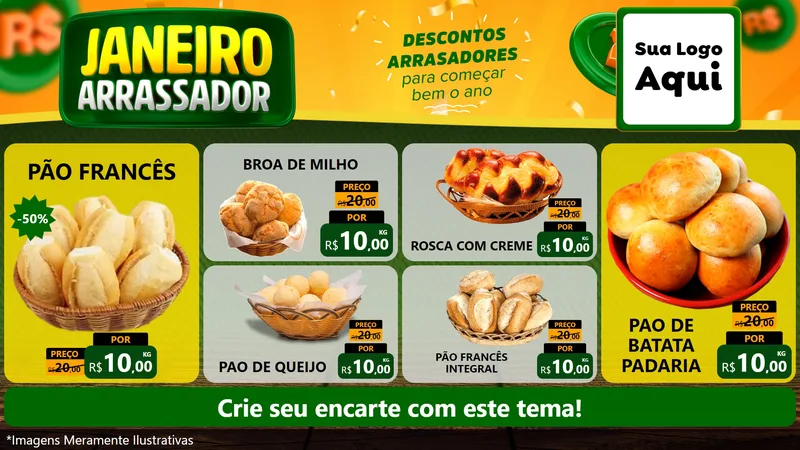 Modelo de TV para TV Horizontal com o tema Janeiro Arrasador para Padaria