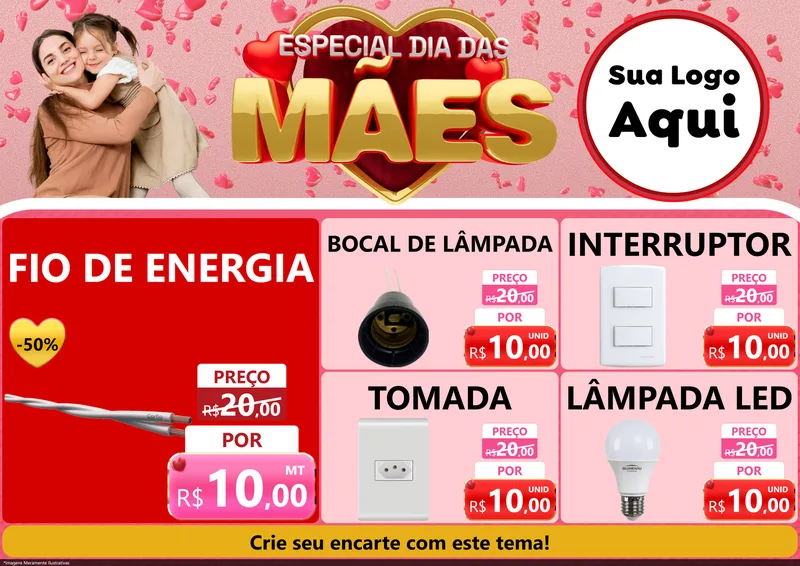 Modelo de Encarte para Encarte A4 Horizontal com o tema Especial Dia Das Mães para Materiais Elétricos